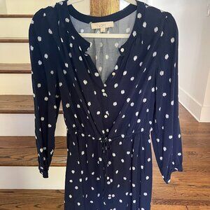 LOFT Navy Dot Print Tie-Waist Dress – Size Medium